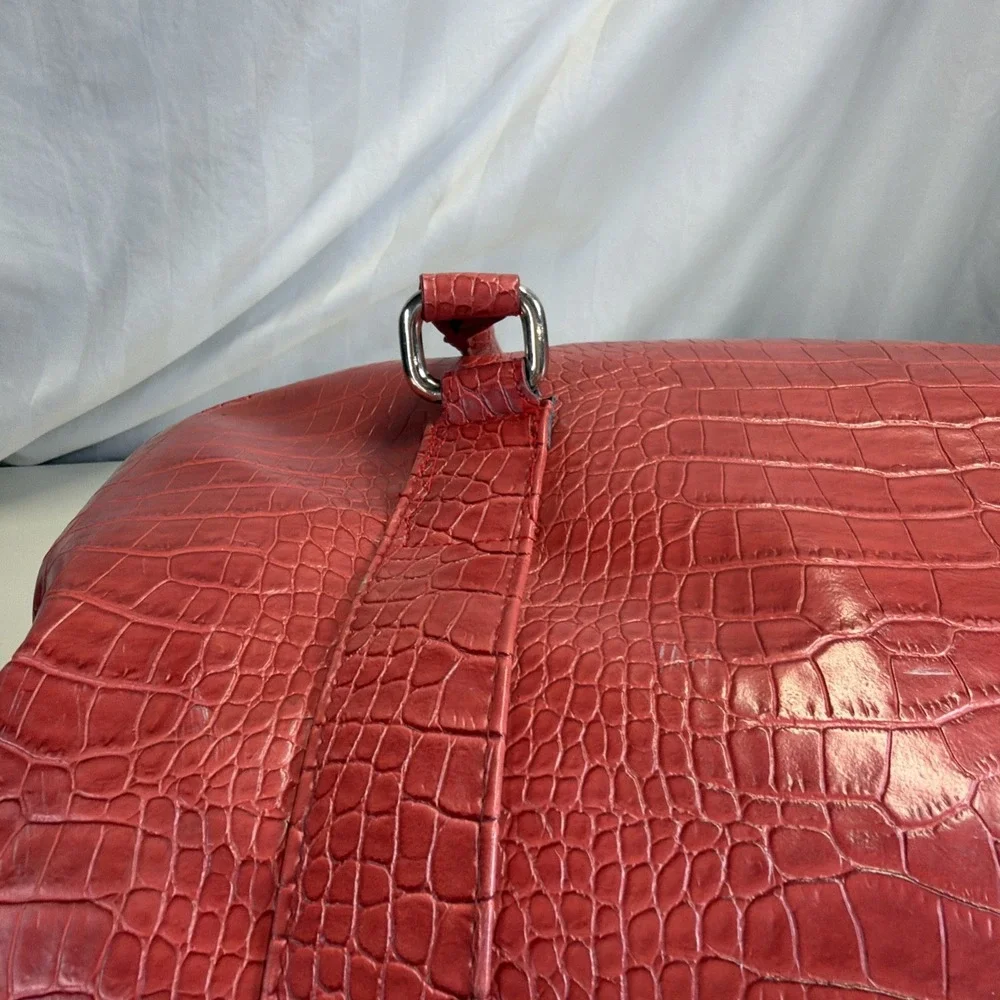 Vintage 90s Bath & Body Works Red Faux Alligator Leather Tote Travel Bag Y2K
